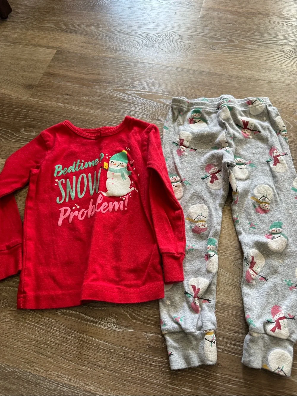 Carter's Red Snowman Pajama Set with Gray Snowman Pants